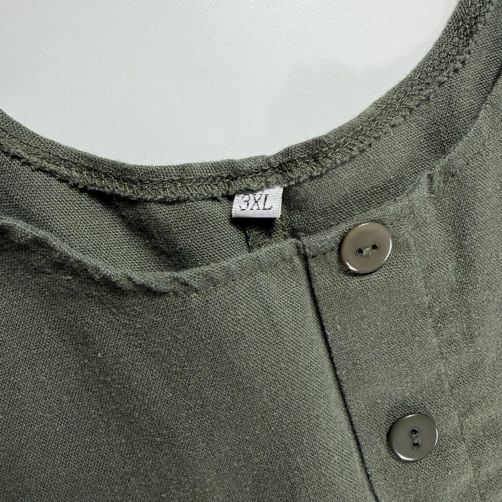 Linen blend lagenlook short overalls romper olive green boho 3XL - Picture 6 of 11